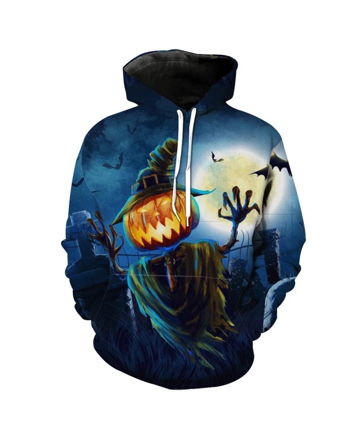 Men's Fashion 3D Hoodie Blue sky pumpkin head scarecrow bat print sweatshirt