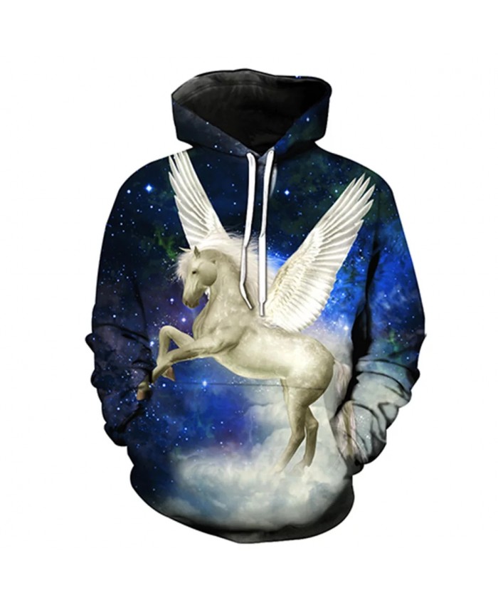 Blue Galaxy Angel Wings White Horse Print Fun 3D Sportswears