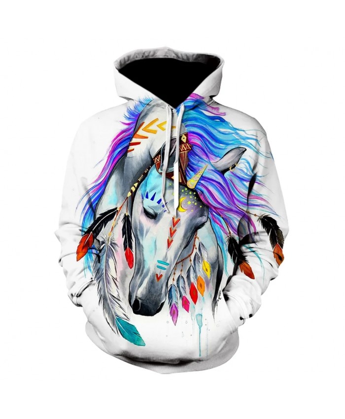 Autumn And Winter New 3d Animal Hoodie Animal Rainbow Horse Print Sweatshirt Men's Fashion Casual Street Pullover Coat