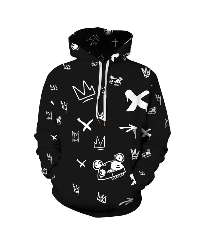 Funny Carttoon Black Hoodies Women Men Harajuku Hip Hop Sweatshirt Pullover Tops Plus Size S-3XL