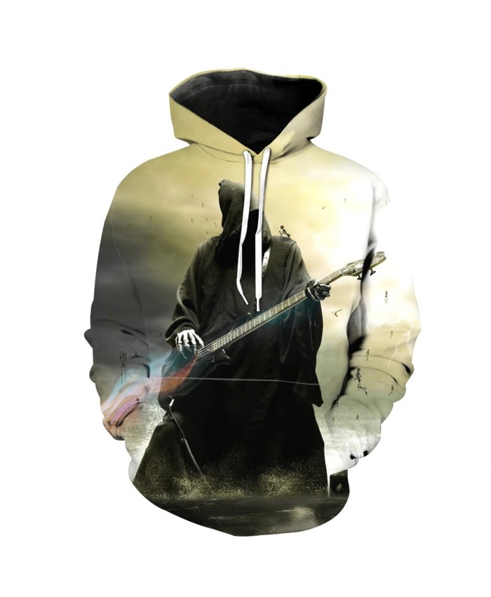 Green Fashion 3D Hooded Sweatshirt Grim Reaper Print Streetwear