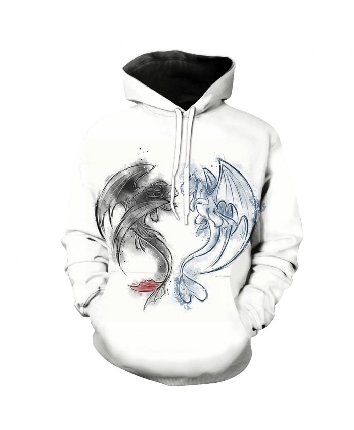 Men's Fashion 3D Hoodie Gray blue dragon print sweatshirts