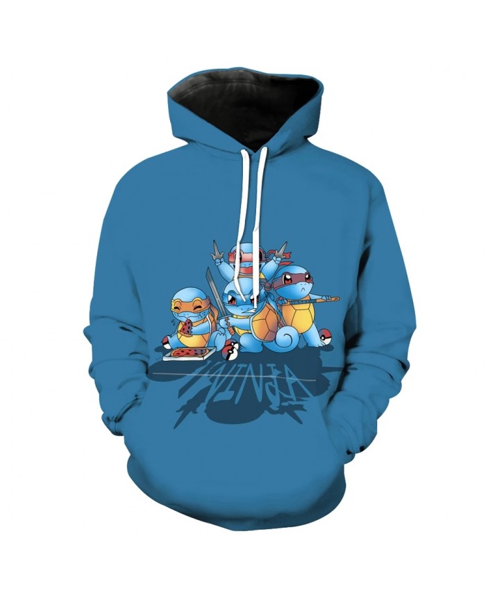 Men's Fashion 3D Hoodie Blue cute cartoon little turtle print sweatshirts