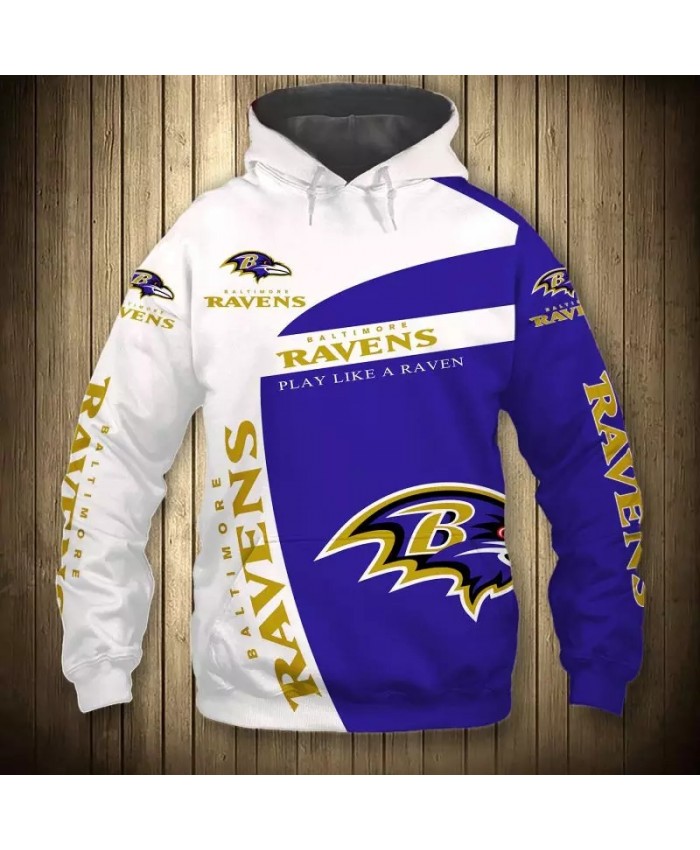 Baltimore fashion cool Football 3d hoodies sportswear White purple geometric stitching cartoon crow print Ravens sweatshirt
