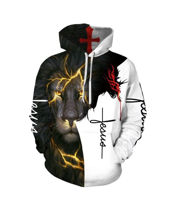 New Lion Cross Printed 3D Men Women Hoodies Sweatshirts High Quality Hooded Jacket Novelty Streetwear Fashion Casual Pullover
