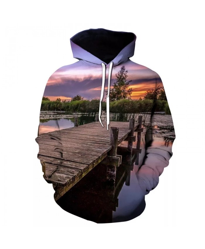 2021 Autumn and Winter New Fashion Men's Sunset Angler 3d Digital Printing Sweater Casual Sports Hooded Loose Top