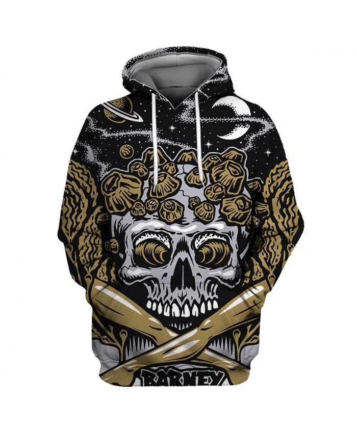 Graffiti Galaxy Roaring Grey Skull Print Fashion 3D Hooded Sweatshirt