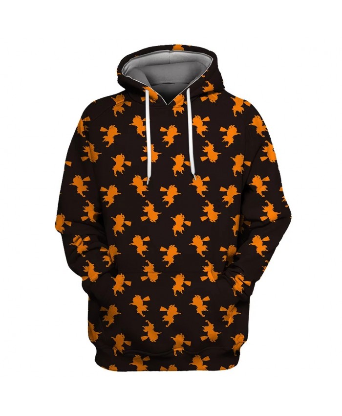 Orange dancing cartoon villain print black men's casual 3D hoodies