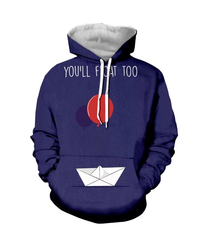 7XL Mens 3d Print You will float too Hoodie Men Women  Hooded Sweatshirt Spring Thin Pullover Outwear