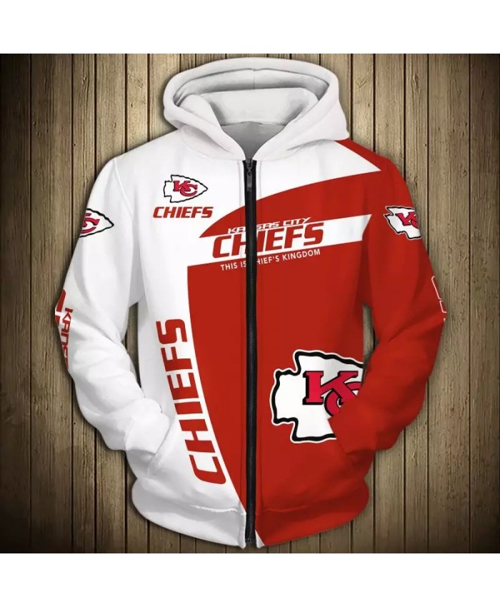 Kansas City Fashionable American Football Chiefs Zipper hoodies White and red stitching letter K printed casual sweatshirt 2