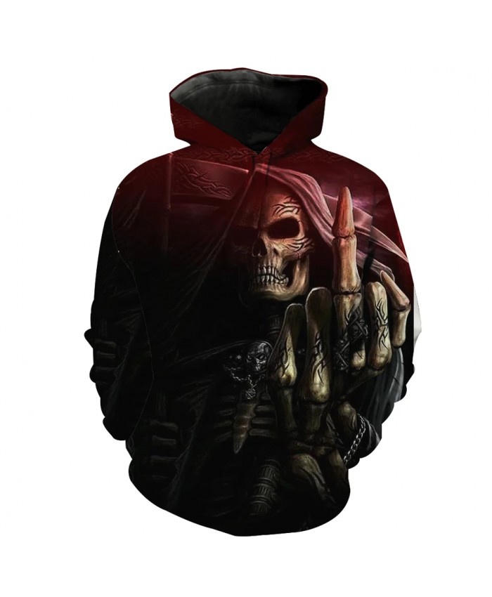 Men's Fashion 3D Hoodie Scythe black cape metal skull print sweatshirt