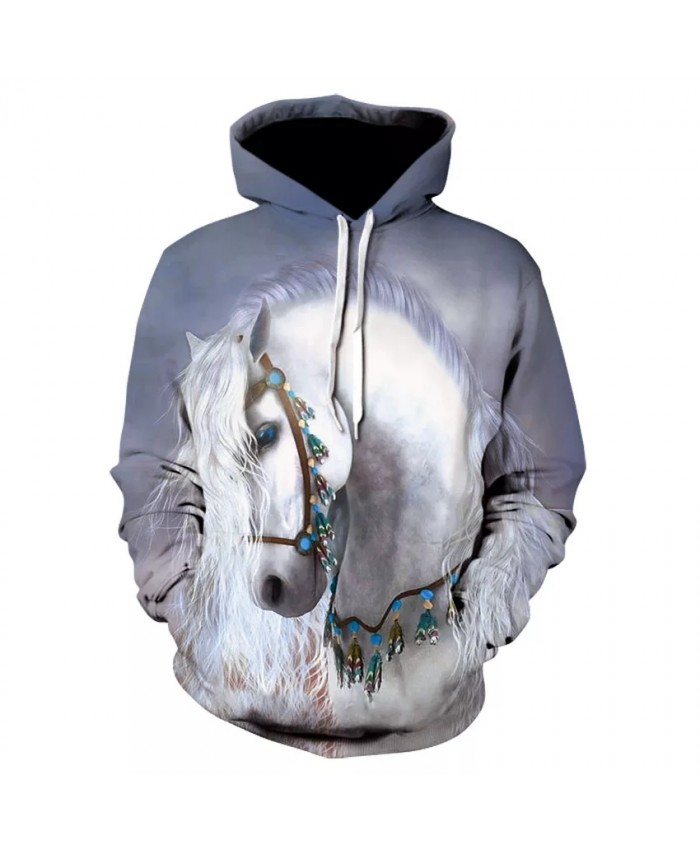 Spring fall fashion personality 3D animal print floral hoodie high quality casual long horse print street wear hooded sweatshirt