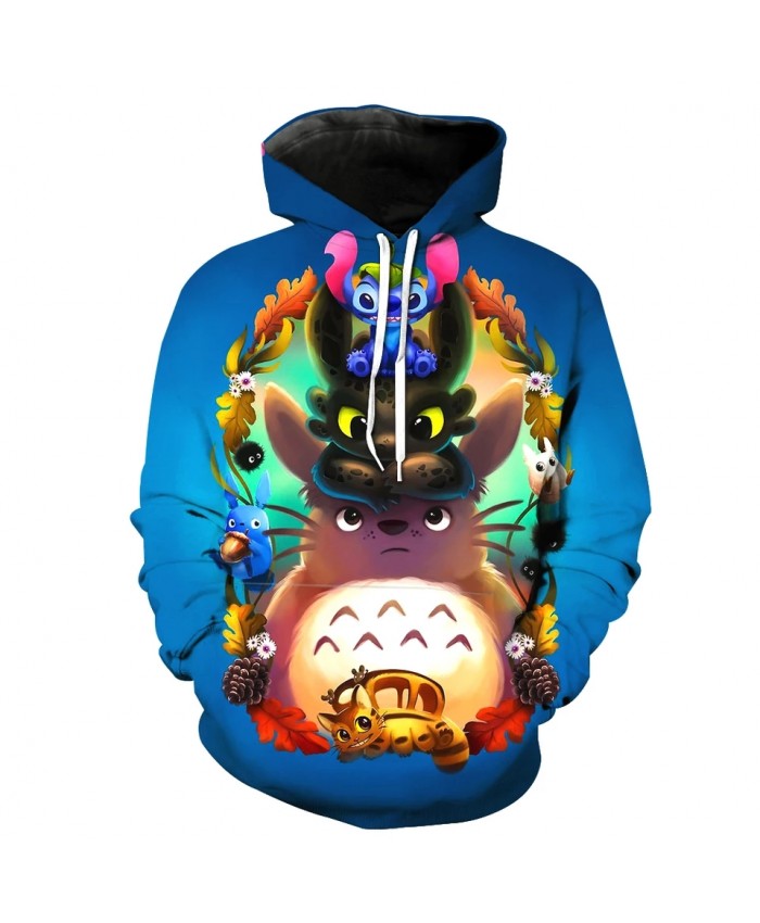 Men's Fashion 3D Hoodie Cute cat elf print blue sweatshirts