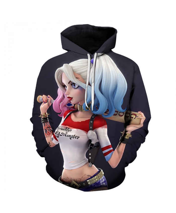 2021 Fashion Spring Fall Hooded Sweatshirt Suicide Squad Harley Quinn 3D Printing Large Size Pullovers Jacket Loose Streetwear
