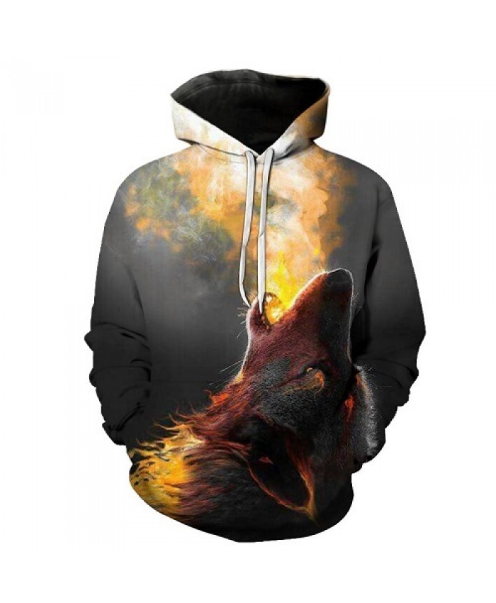 2021 New fashion wolf hooded hoodie 3D hooded printed wolf hoodie male ...