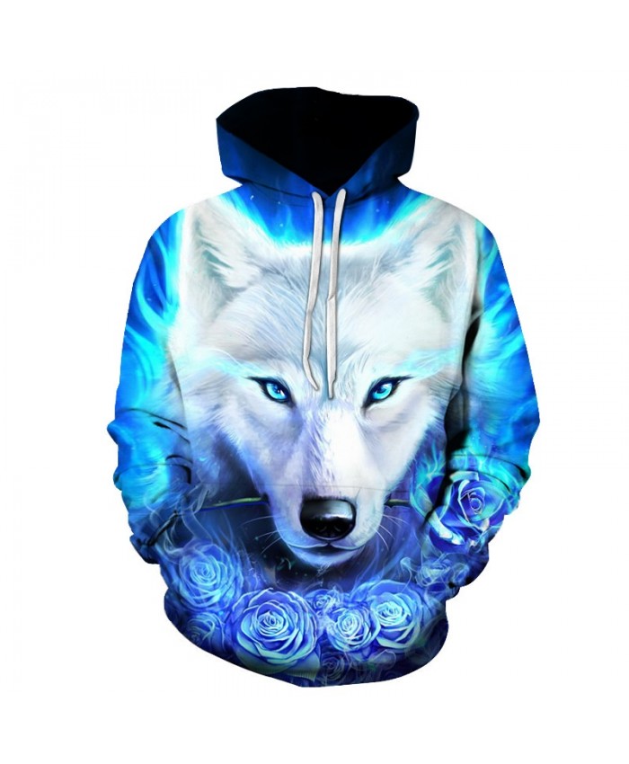 2021 New Blue rose Wolf Hoodies Men 3D Sweatshirts Harajuku Hoody Quality Pullover Streatwear Tracksuits hip hop tops