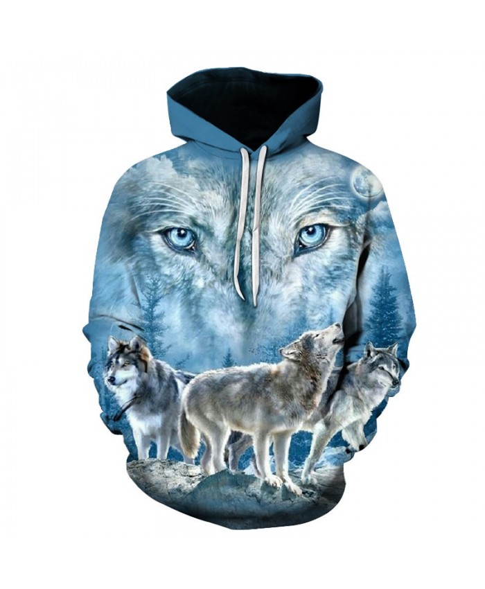 2019 New fashion wolf hooded hoodie 3D hooded printed wolf hoodie male-female thin section 3 wolves printed tops