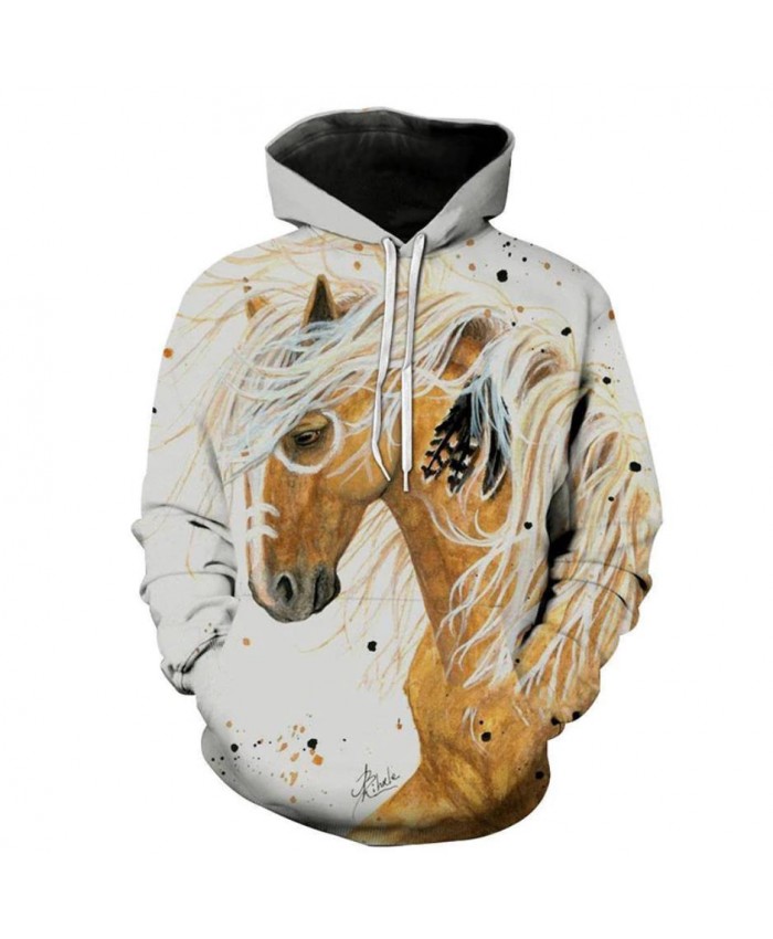 2021 Newest Fashion Sweatshirt Men / Women 3d Hoodies Print White Horse Animal Pattern Unisex Outerwear Hooded Spring Hoodies A