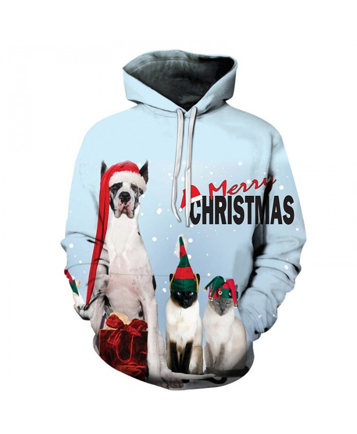 2021 Christmas Casual Fashion 3D Printed Hoodies Men Christmas Dog and cat