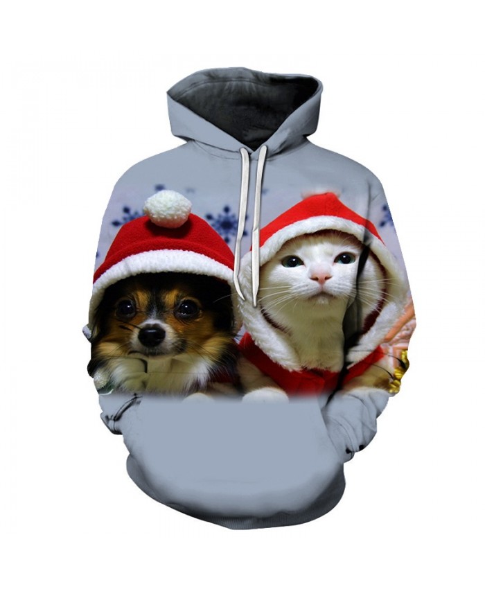 2021 Christmas Casual Fashion 3D Printed Hoodies Men Christmas cute kitten and puppy pattern