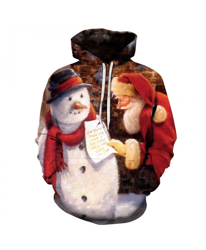 2021 Christmas Casual Fashion 3D Printed Hoodies Men Christmas pattern of Santa Claus and snowman