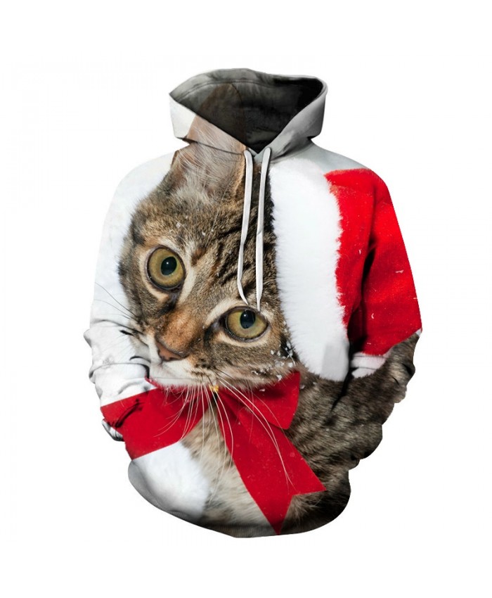 2021 Christmas Casual Fashion 3D Printed Hoodies Men Christmas pattern with big eyes kitten
