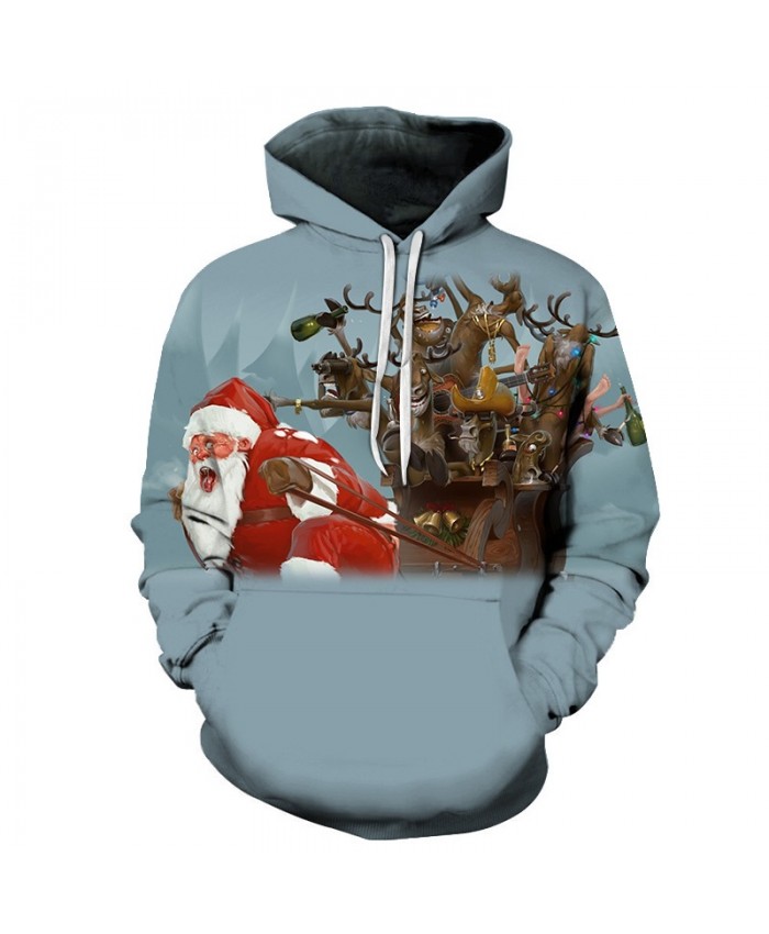 2021 Christmas Casual Fashion 3D Printed Hoodies Men Christmas very hard Santa's pattern
