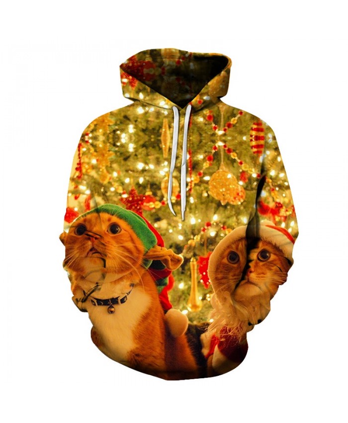 2021 Christmas Casual Fashion 3D Printed Hoodies Men Pattern of cats in christmas