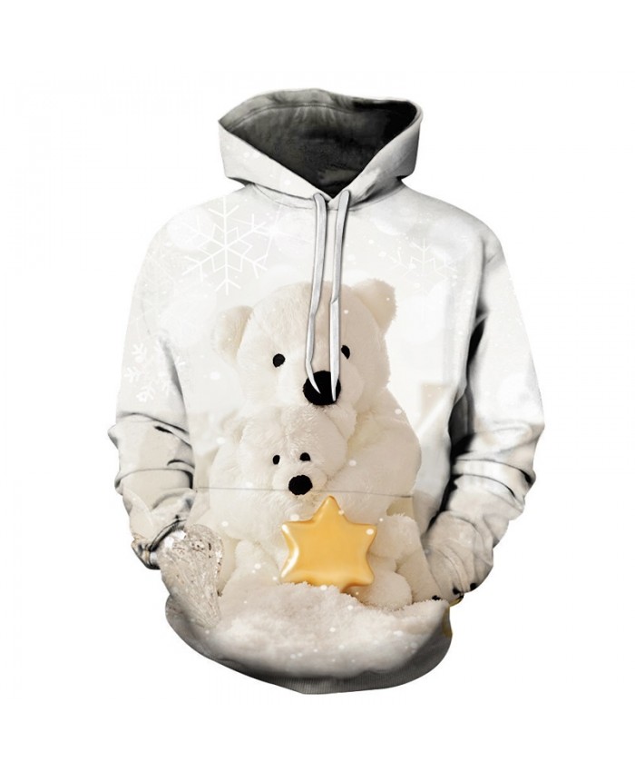 2021 Christmas Casual Fashion 3D Printed Hoodies Men Patterns of big and small polar bears at Christmas