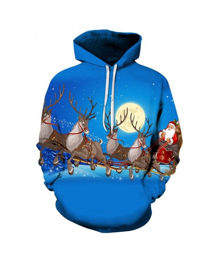 2021 Christmas Casual Fashion 3D Printed Hoodies Men The pattern of Santa driving reindeer to give presents on Christmas night