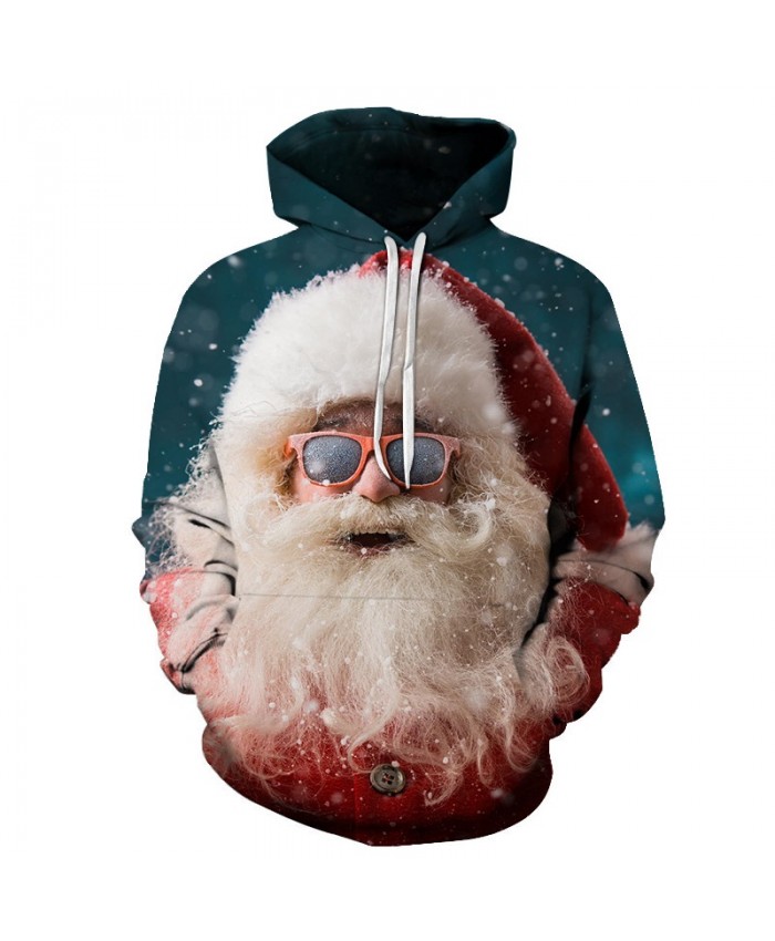 2021 Christmas Casual Fashion 3D Printed Hoodies Men The pattern of Santa with glasses on Christmas Day