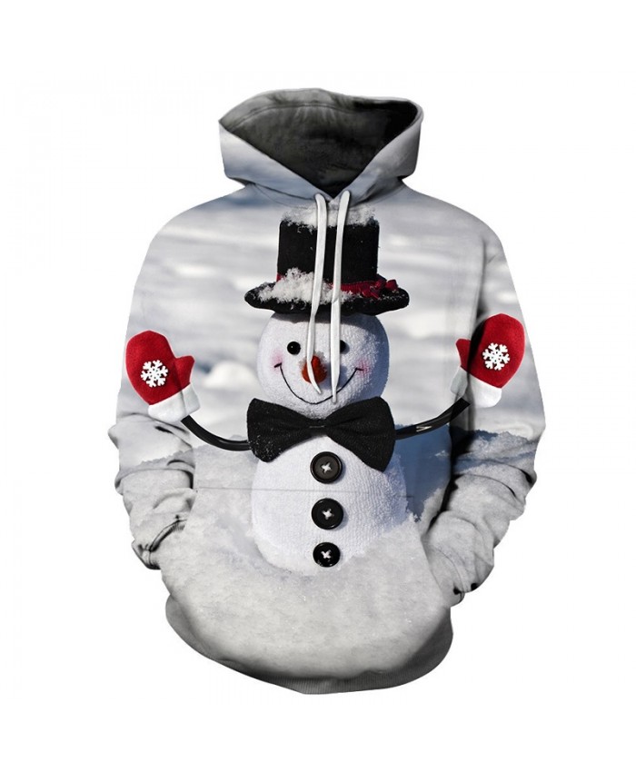 2021 Christmas Casual Fashion 3D Printed Hoodies Men The pattern of snowman with hat and gloves on Christmas Day