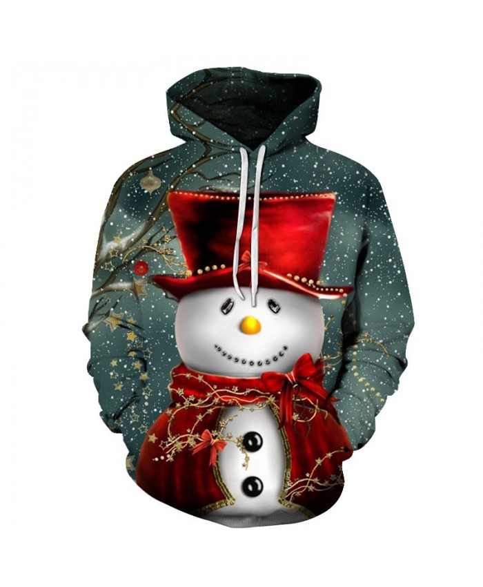 2021 Christmas Casual Fashion 3D Printed Hoodies Men The pattern of the snowman wearing a red cloak