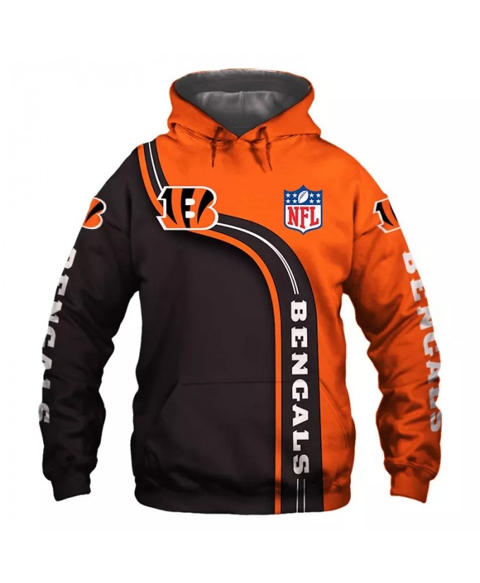 Cincinnati fashion cool Football 3d hoodies sportswear Black and orange striped letter B print Bengals sweatshirt