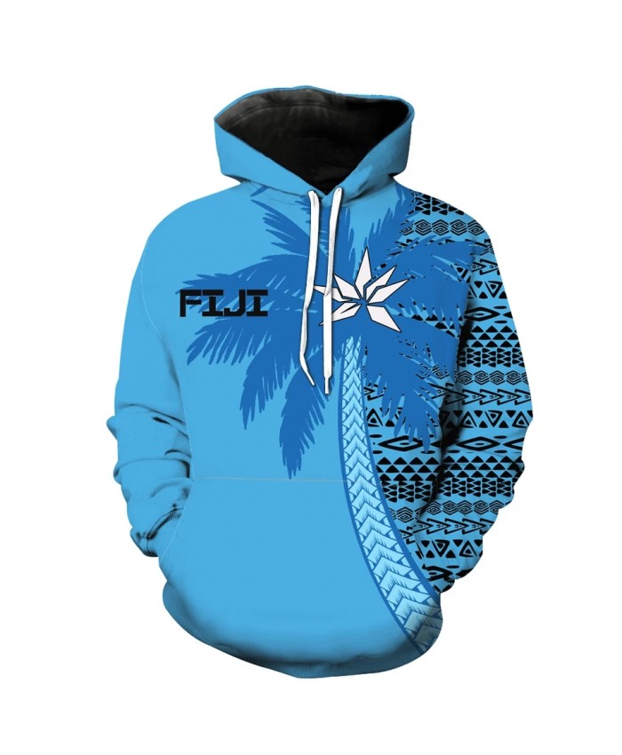 Men's Fashion 3D Hoodie Geometric pattern blue coconut tree print sweatshirts