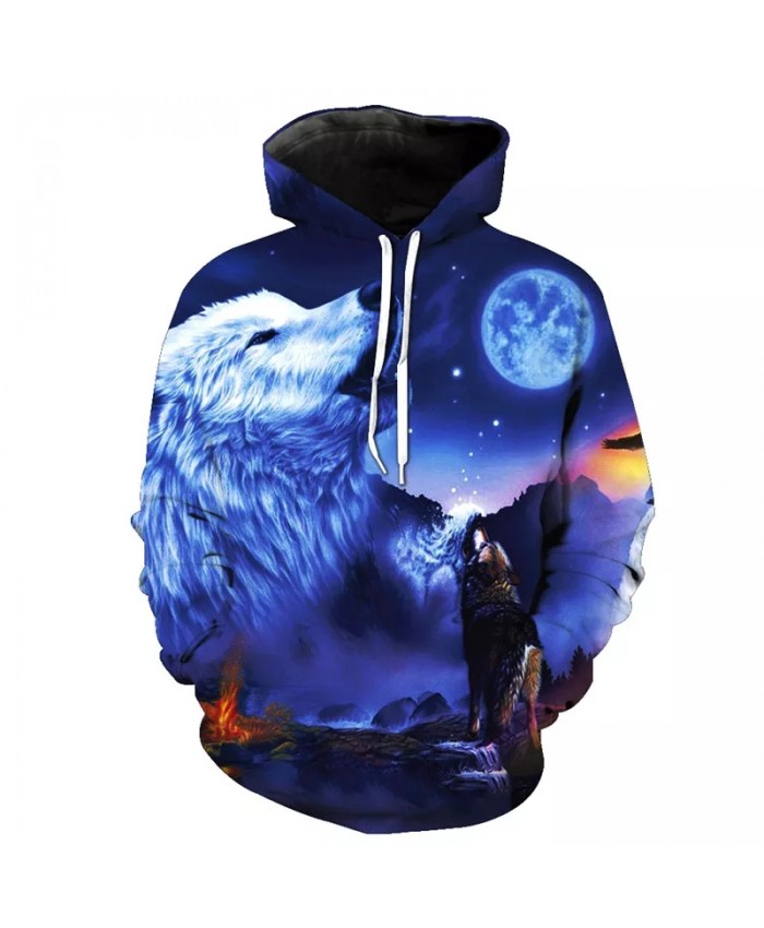 Purple sky dream valley graffiti gray wolf print fun 3D hooded sweatshirts