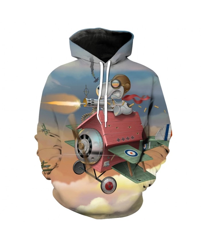 Men's Fashion 3D Hoodie Full fire cartoon airplane printing sweatshirts
