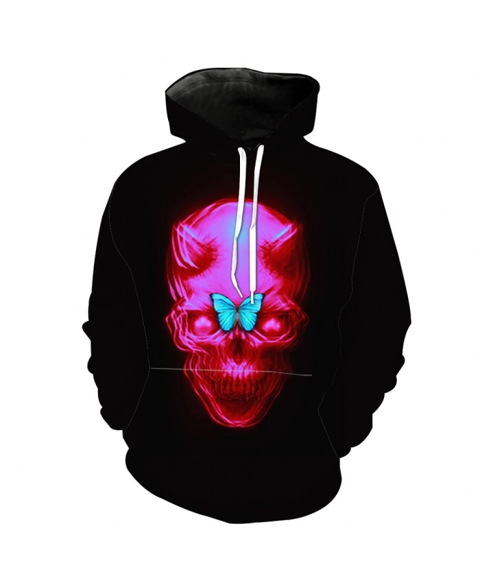 Red skull blue butterfly print fun 3D hooded sweatshirts