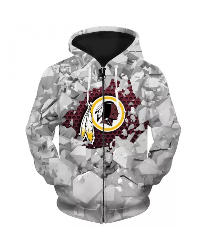 Washington Fashionable American Football Redskins zipper hoodies Broken geometric lattice feather face print sweatshirts