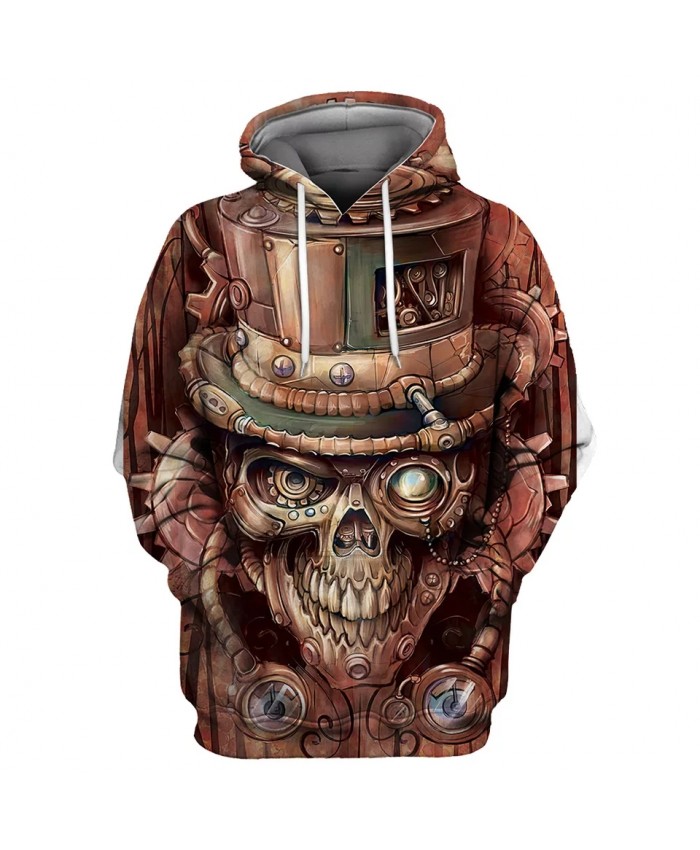 Stitching graffiti wood carving skull print fashion men's 3D hooded sweatshirts