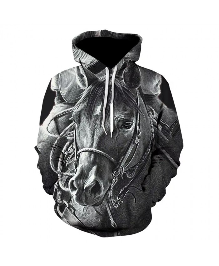 Horse print cool boy street wear thin hooded sweatshirt 3D high quality long-sleeve hip hop sport skateboard hoodie