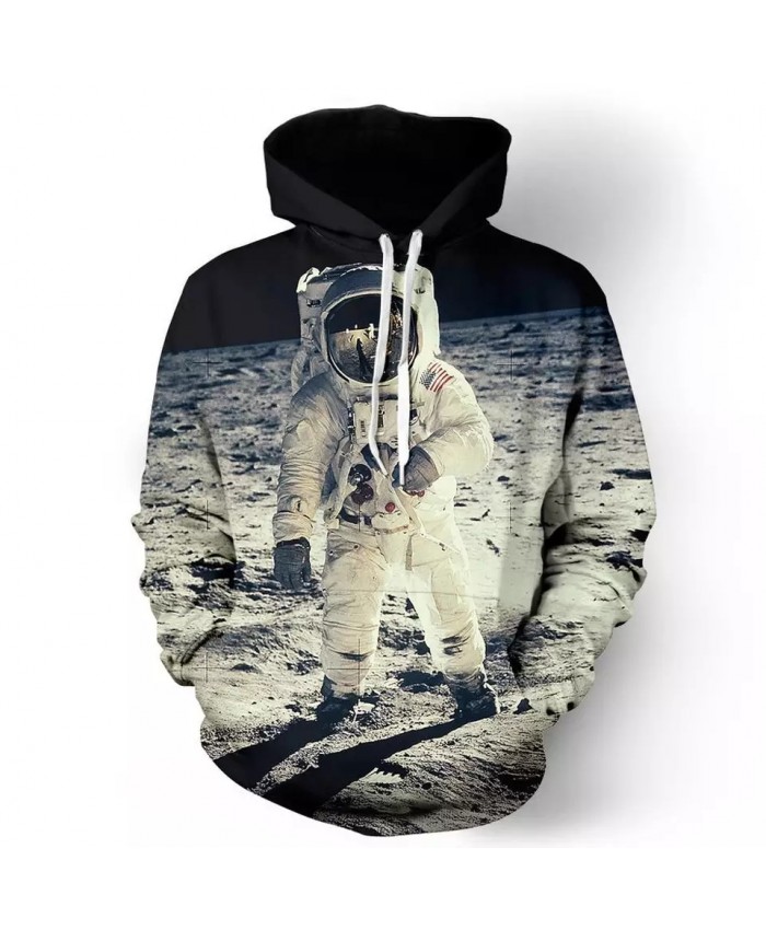Grey Planet Walk Astronaut Print Fun 3D Hooded Sweatshirt