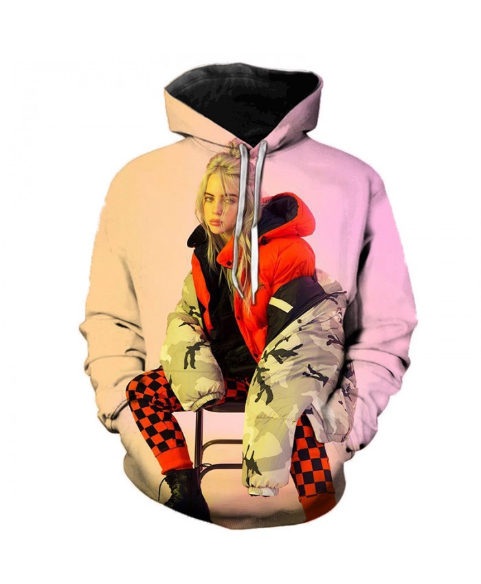 3D Billie Eilish Music Singer Hoodies Women Men Pullovers Autumn Hooded Casual Long Sleeve Print Billie Eilish Hoodies