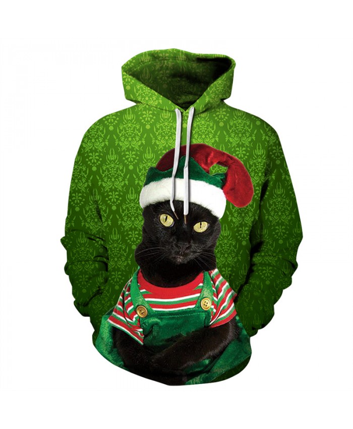 3D Black Kitten Christmas Print Unisex Men Women Autumn Hoodies Slim Sweatshirt For Couple Lovers Winter Hooded Pullovers Dropship