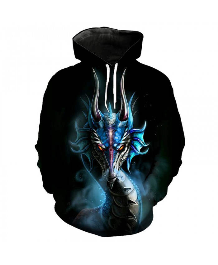 3D Fashion Blue Dragon Print 3D Hooded Sweatshirt Cool Hip Hop Street Dress Pullover