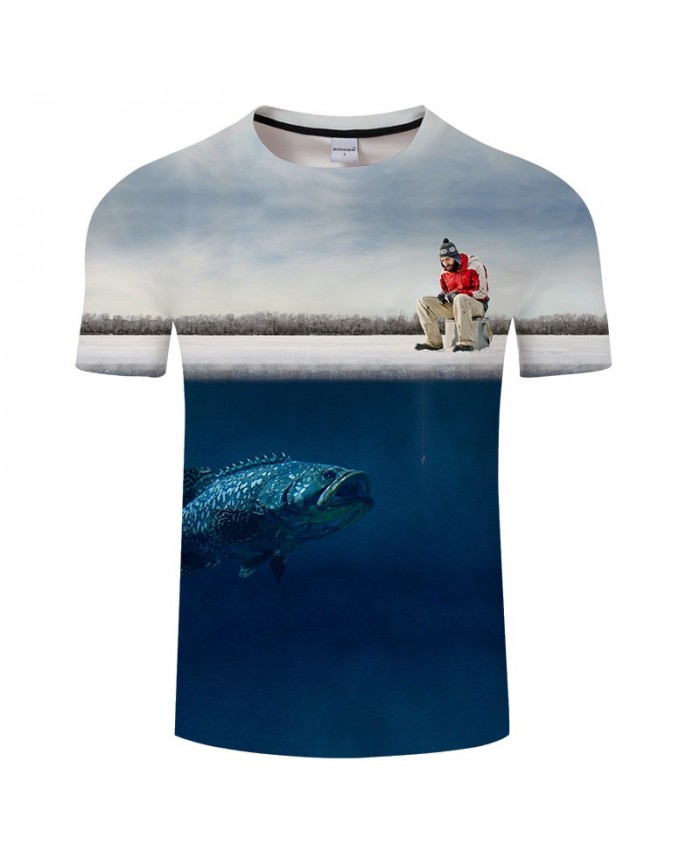 3D Fishing Under The Ice Print T Shirt Men tshirt Summer Casual Slim 2021 New Short Sleeve O-neck Tops&Tee Drop Ship