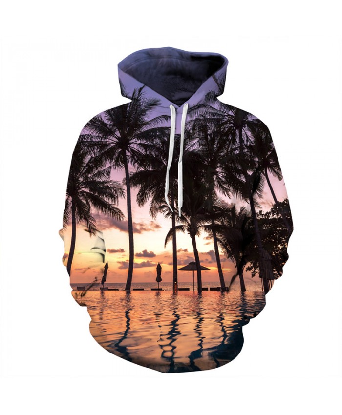 3D Hooded Sunset Seaside Coconut Printing Fashion Hooded Sweatshirt Men Women Sportwear