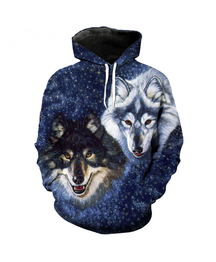 3D Hoodie Blue flower hoodie black and white wolf print fashion hooded pullover Men Women Casual Pullover Sportswear