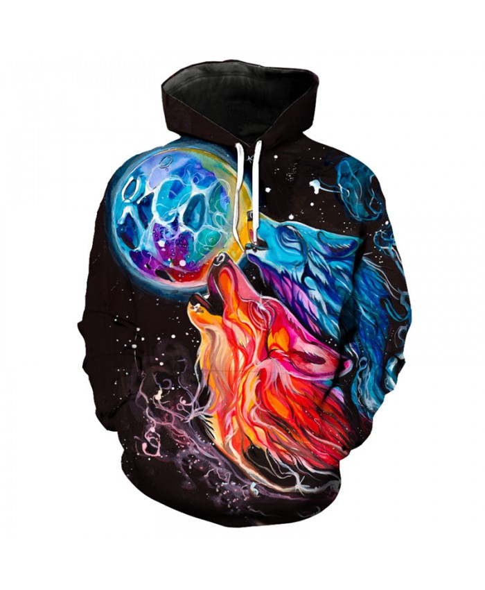 3D Hoodie Colorful ice fire wolf graffiti printing fashion hooded sweatshirt pullover Men Women Casual Pullover Sportswear