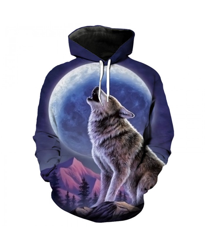 3D Hoodie Moon Snow Mountain howling wolf print fashion hooded sweatshirt Tracksuit Pullover Hooded Sweatshirt